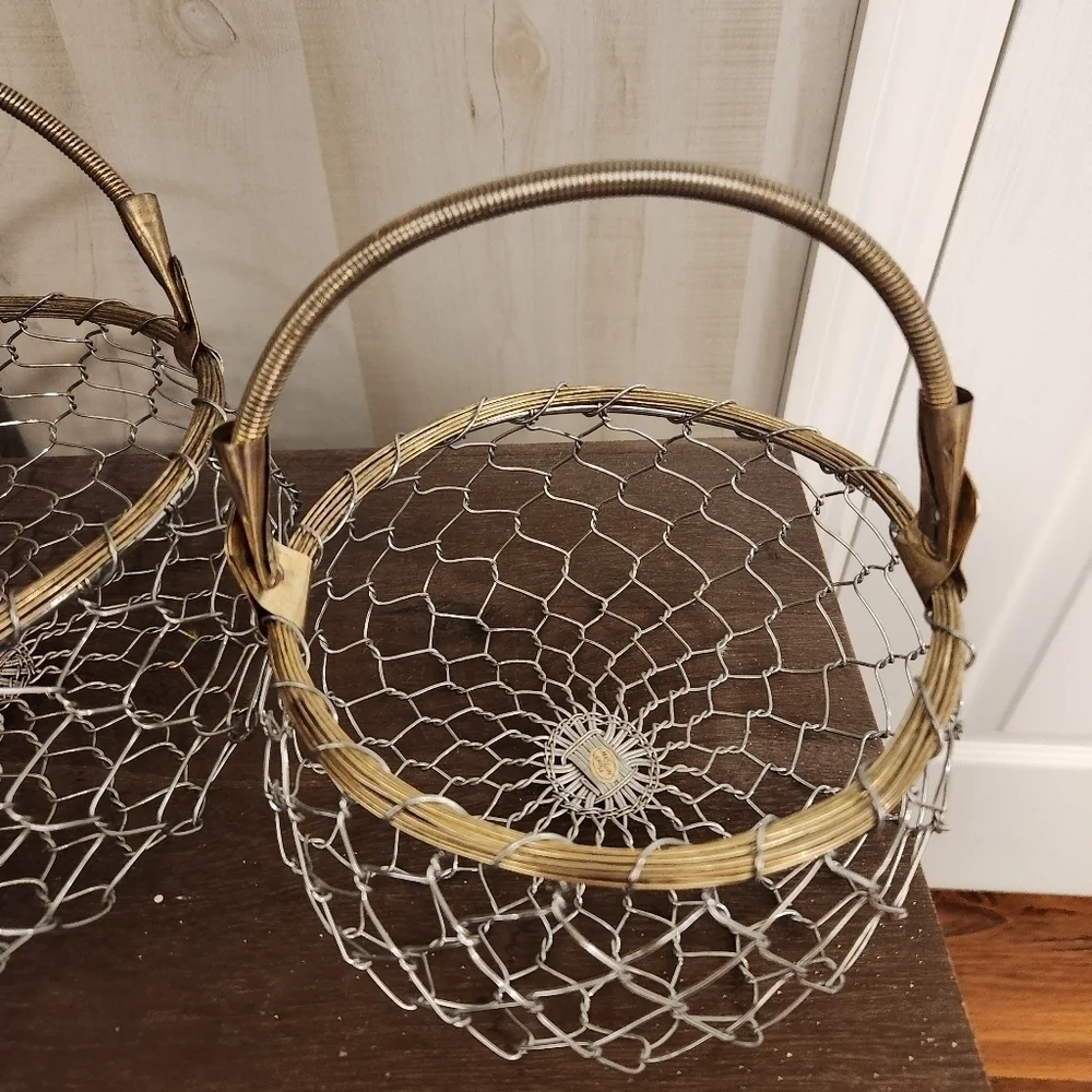 Set Of 2 Gold and Silver Wire Baskets